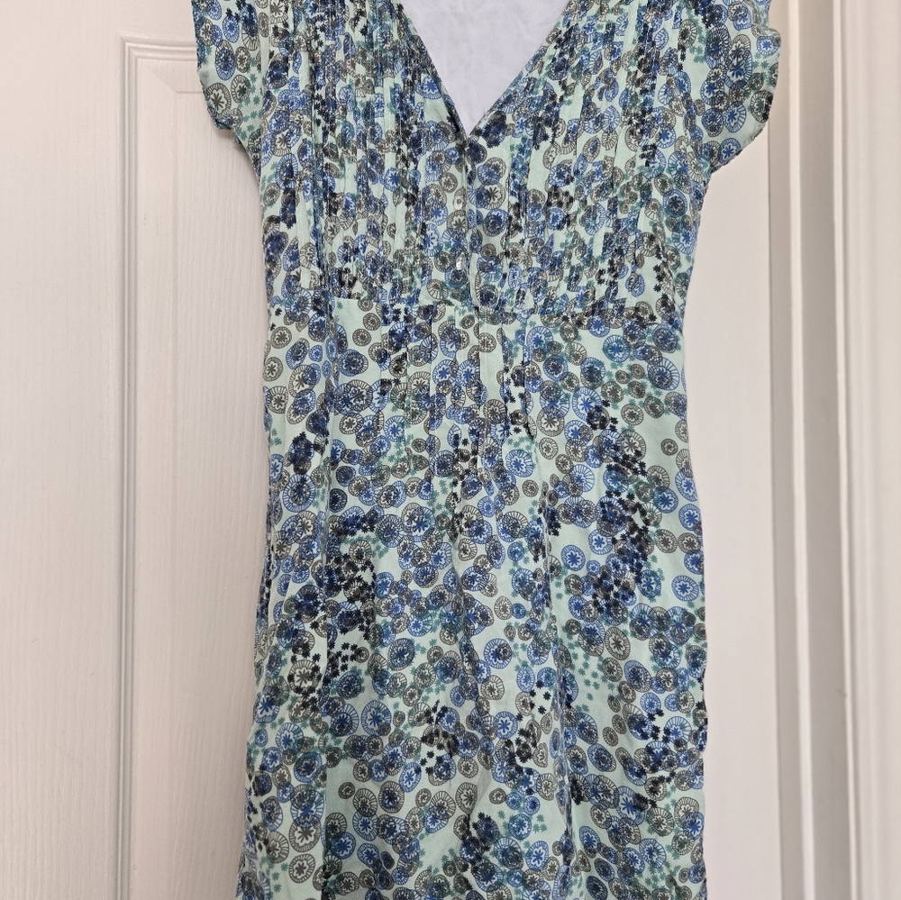Carve Designs Blue and Green Flutter Sleeve Lined Woven Mini Dress